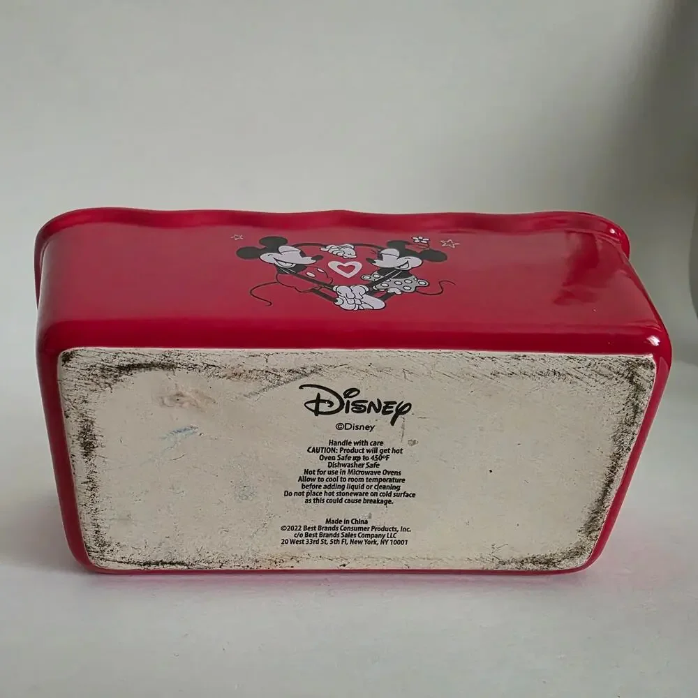 Disney Mickey Minnie Heart Stoneware Loaf Baking Dish Red 2022
